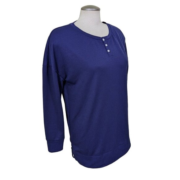 Splendid Henley Tunic Top Womens M Navy Blue Long Sleeve Ribbed Hem Side Splits - Picture 3 of 8